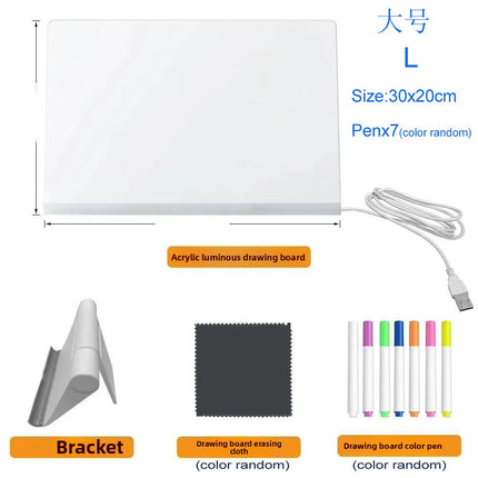 LED Drawing Board Luminous Wordpad DIY Acrylic Board with Colour Pens LED Note Board Kid Drawing Toy Blackboard with Night Light