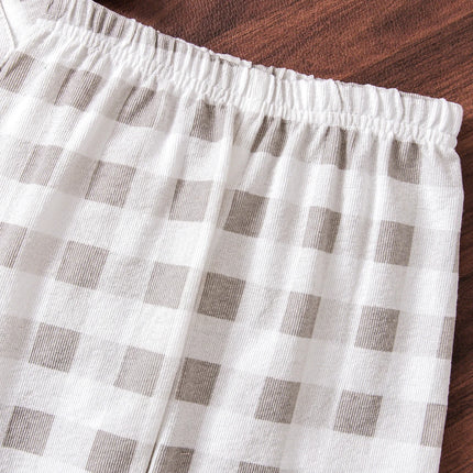Baby Summer Pajamas Set, Simple Gray Plaid Lapel, Button-Down Short-Sleeved Long Pants, Kidsren's Breathable Cotton Refreshing Home Clothes Two-Piece Set