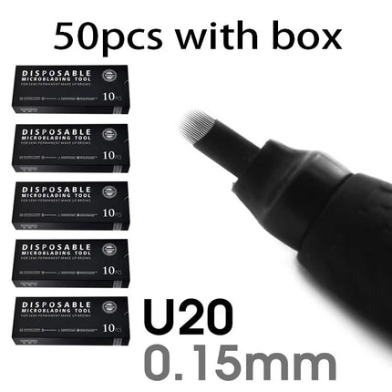 10/50Pcs Disposable Microblading Pen 0.15/0.18mm 18U Sterilized Permanent Makeup Eyebrow Tattoo Pen with U Blades