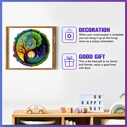 Beautiful Tree Pattern Wooden Puzzle with Irregular Animal Shapes, Stress Relieving Toys, Holiday Birthday Gift