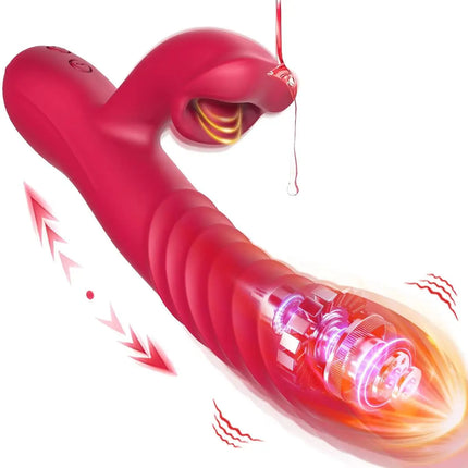 4 IN 1 Licking Thrusting Vibrator Dildo Vagina Masturbators G Spot Rabbit Vibrator Clit Stimulator Adult Women Sex Toy Couples