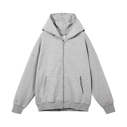 Autumn winter casual wear zippered hooded sweatshirts black grey blue hip hop street single breasted sweatshirts