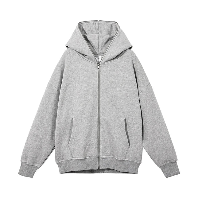 Autumn winter casual wear zippered hooded sweatshirts black grey blue hip hop street single breasted sweatshirts