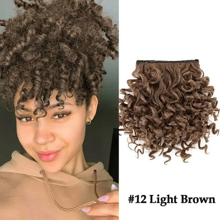 BENEHAIR Short Afro Kinky Curly Bangs Synthetic Clip in Bangs 6-8inch Clip-on Bangs Ponytail Hair Extension Wig For Women