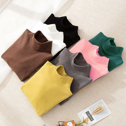1pcs Children Thermal T-shirt Boys Girls Base TShirt Autumn Winter Warm Student Trendy Solid Color Long Sleeved Top Kid Clothing