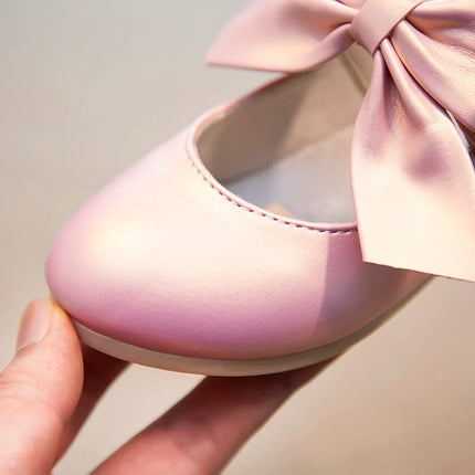 Girls Leather Shoes with Big Bow-knot Princess Sweet Classic Fashion Children Party Shoes White for Wedding Soft Anti-slippery