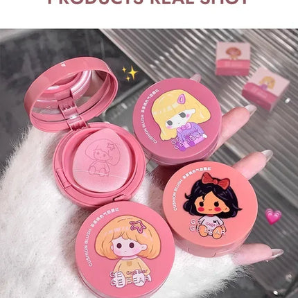 Cushion Blush Blendable Shade with Powder Puff Whitening without Sticking Long Lasting Gege Bear Makeup Blusher