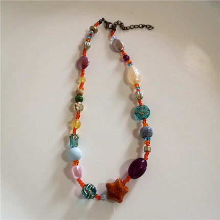 Kpop Boho Colorful Cherry Heart Star Pendant Peart Choker Necklace For Women Sweet Aesthetic Y2K Harajuku Jewelry Accessories