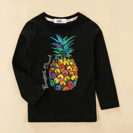 Aimi Lakana Kids Cotton T-Shirt Boys Long Sleeve Tops Pineapple Print Shirt Girls Spring Autumn Shirts