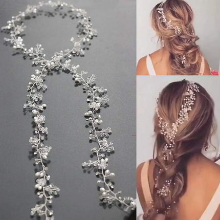 Western Wedding Fashion Headdress for Pearl Crystal Bride Handmade Wedding Crown Floral Pearl Hair Accessories Hairpin Ornaments