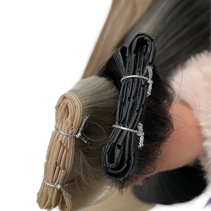 DIYOMO Butterfly Weft Hair Extensions for Women Hand Tied Invisible Weave Double Sided PU Hole Genius Weft Bundles
