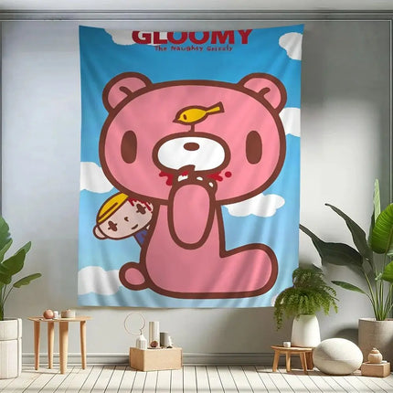VIKAMA Cute Pink Bear Cartoon Tapestry, Wall Hanging For Living Room, Bedroom, Gaming Room, Dorm And Birthday Party Home Decor