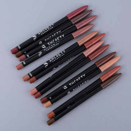 12pcs Professional Lip Liner Pens Set 12 Colors Matte Non-Stick Nude Lipstick Pencils Long-Lasting Moisturizing Lip Makeup Kit