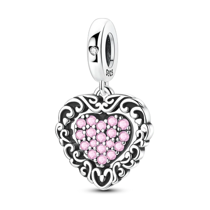 2026 Romantic Pink Color Charms Bead 925 Sterling Silver CZ Zircon Love Heart Pendants Fit Original Bracelet DIY Jewelry Gift