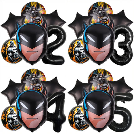 6pcs Cartoon Batman Superhero Baby Shower Boy Balloons Set Number Foil Balloons Children's Birthday Party Balloons Supplies
