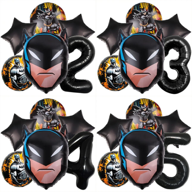6pcs Cartoon Batman Superhero Baby Shower Boy Balloons Set Number Foil Balloons Children's Birthday Party Balloons Supplies