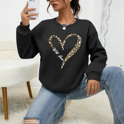 Leopard Wild Heart Pattern Print Female Sweatshirt Street Fur-Liner Pullovers Hipster Clothing All-Match Crewneck Tracksuit