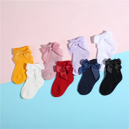 Lawadka Summer Mesh Newborn Baby Girls Socks Fashion Bow Thin Socks for Girls Infant Clothes Accessories White Red Color 0-5Year