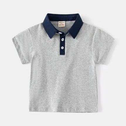 1-7Y Dino Full Print Children Polo for Boys Clothes Summer Collar Baby Boy Tshirt Grey Cotton Fashion Toddler Top Shirt Boutique