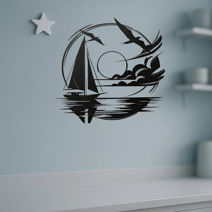 Nautical Home Gift Idea - Waterproof Sailboat Metal Wall Decoration for Modern Spaces