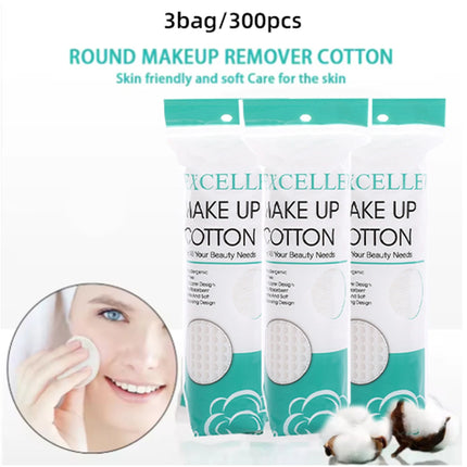 Round 100pcs/300pcs Cosmetic Cotton Pads Triple Sandwich Water-saving Wet Disposable Skin Care Pouch Makeup Remover Cotton Pads