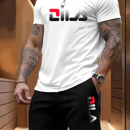 Men's Summer Beach Sports Suit Casual Outdoor Basketball Sports Comfortable Two-Piece Set with Fashion Loose T-Shirt And Shorts