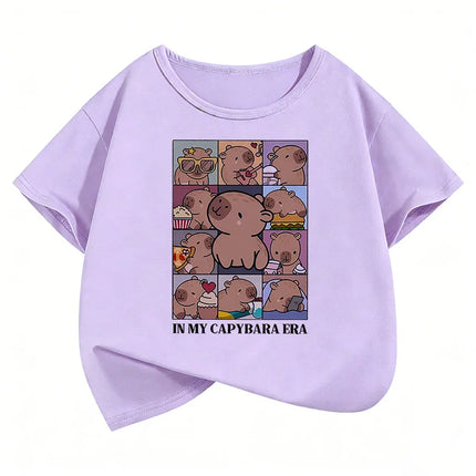 Kawaii Shirt Capybara Graphic Kids Tshirts Summer Short Sleeve Tees Cartoon Animal Boys Girls Clothes Tops Y2K Children T-shirt