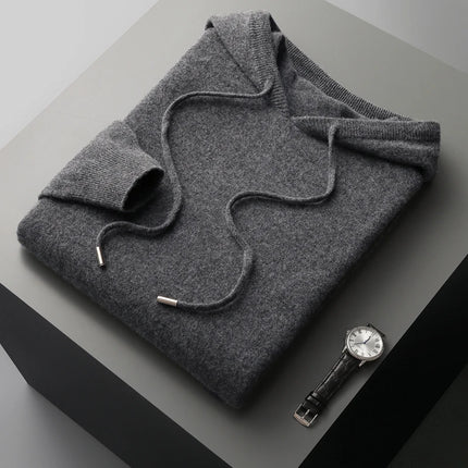 MVLYFLRT Men's 100% Merino Wool Sweater Hooded Collar Knitted Pullover Sweatshirt Autumn Winter Casual Large Tops Long Sleeved