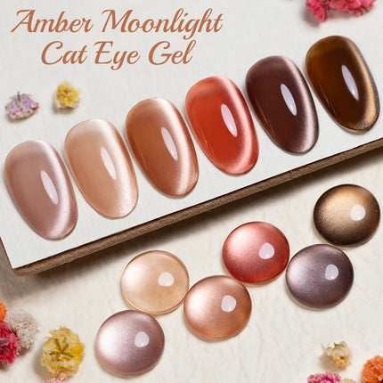 7.5ML Amber Moonlight Cat Magnetic Gel High Glossy Luxury Coffee Series Cat Eye Gel Soak Off UV Semi-Permanent Nail Art Varnish