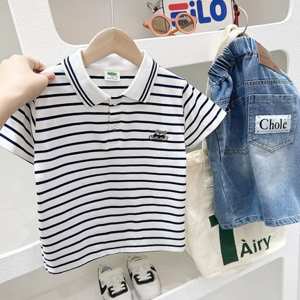 Boys' Polo Shirt Short Sleeve Children's Summer Dress Striped T-shirt 2025 Korean Edition Loose Half Sleeve Summer Top Trendy