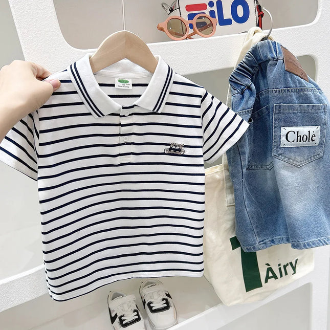Boys' Polo Shirt Short Sleeve Children's Summer Dress Striped T-shirt 2025 Korean Edition Loose Half Sleeve Summer Top Trendy