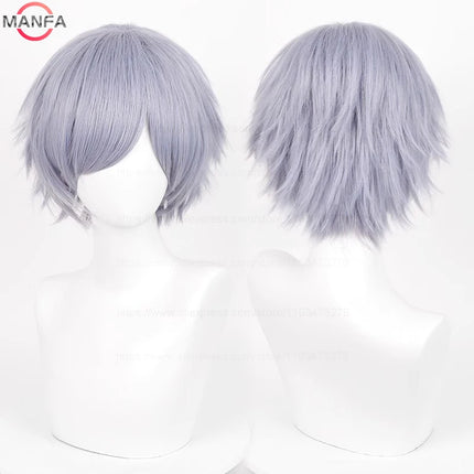Anime 30cm Short Straight Cosplay Wig Black White Green Brown Purple Blue Gray Red Gold Man Women Heat Resistant Synthetic Hair