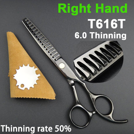 Japan 440C Titanium Qlating Barber Professional Scissors for Hairdresser 5.5 / 6.0 Cutting Thinning Black Hair Scissor Shears