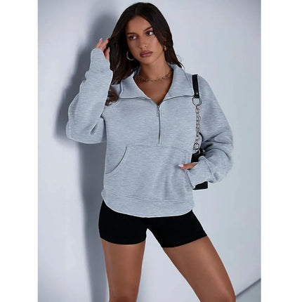 Autumn and winter women's long-sleeved top with a half-zipper loose design, casual long-sleeved sporty versatile sweatshirt