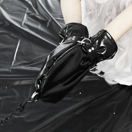 Sex toys, patent leather handcuffs, bright leather hand buckles, tied hands, toys, restrained and bound adult products.