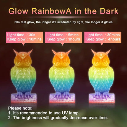 3D Printer Filament Glow in The Dark Filament Multicolor Rainbow, PLA Filament 1.75 mm 250g(2.2lbs)