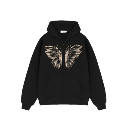 Trendy Hooded Cardigan Zipper Butterfly Print Thickened Velvet Sweatshirt for Women in Autumn and Winter Jacket