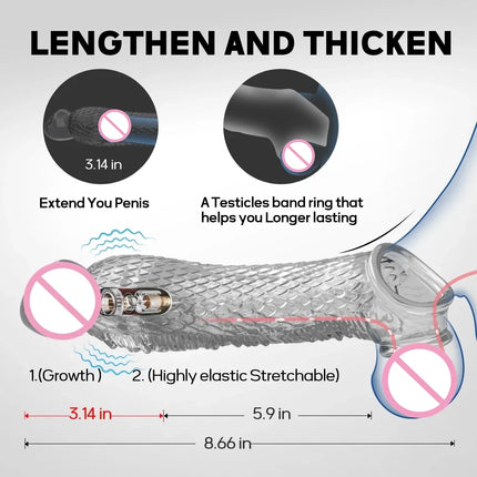 Penis Sleeve Extensions Condom Male Enlargement Delay Vibrators Clits Massager Cock Ring Vibrating Penis Cover Sex Toys For Men
