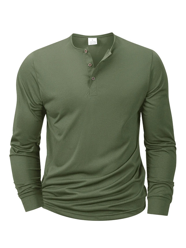 Henley Neck T-Shirt Men Basic Breathable Men's Long Sleeve Tops Tee Shirts Spring Autumn Casual Solid Color Button T Shirts