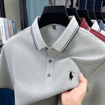 Luxury mens clothing brand summer exquisite pony embroidery breathable polo shirt daily comfortable casual pure cotton short top