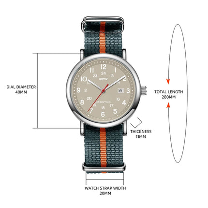 2026 TPW Field Watch Easy Reading Fabric Strap 24 Hours Display Quartz Movement Day function