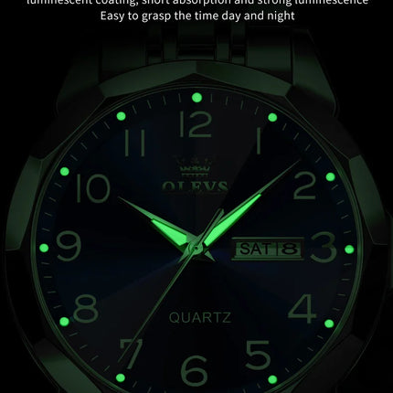 OLEVS Original Waterproof Men's Watches Digital Mirror Quartz Watch for Man Luminous Stainless Steel Wristwatch Male Date Week