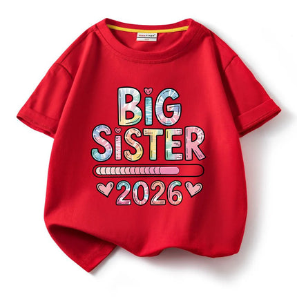 2026 new model Kids Cotton Short Sleeve Tee T-shirt Big Sister Pattern girls t-shirts girls tops Short sleeve