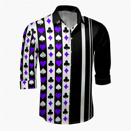 Men's Casual Outdoor Poker Men's Lapel Long Sleeve Shirt A Series of Men's Casual Party Entertainment Men's Shirts