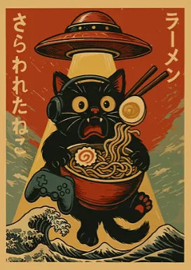 Japan Ukiyo-E Style Fun Game Animal Ramen Posters Art Print Mexican Axolotl Game Cat Ferret Canvas Painting Game Room Home Decor