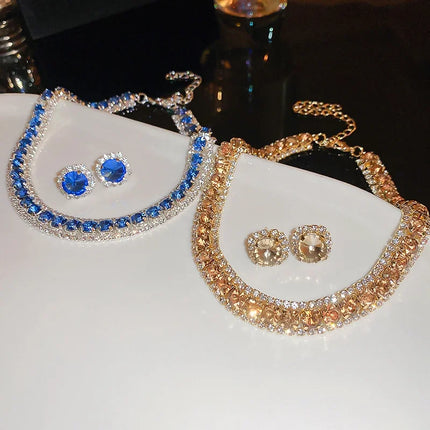 Women's Rhinestone Decorated Necklace & EarringsTrendy Jewelry Set Fashionable Accessories for Party & Daily Clothing Decor