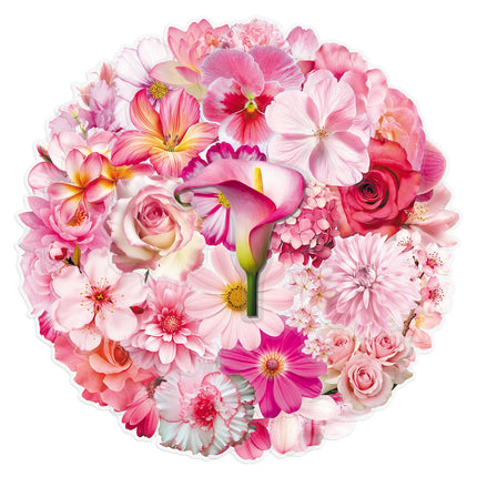 50-100PCS Clear PET Pink Flower Aesthetic Stickers Realistic Plant Waterproof Decal for Stationery Notebook Pen Holder ScrapbooK