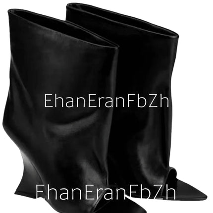 SoleLadies' Spring/Summer New Fish Mouth Slope High Heel Short Boots with Pointed Toe Exposed Cool Boots, Mid Top Boots