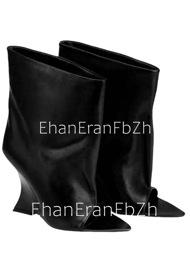 SoleLadies' Spring/Summer New Fish Mouth Slope High Heel Short Boots with Pointed Toe Exposed Cool Boots, Mid Top Boots
