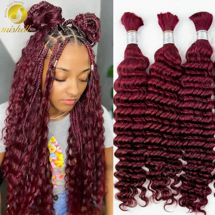 4# Chocolate Brown Deep Wave Bulk Human Hair for Boho Braids No Weft 1 Bundle 50g Human Hair Bulk Curly Extensions for Braiding